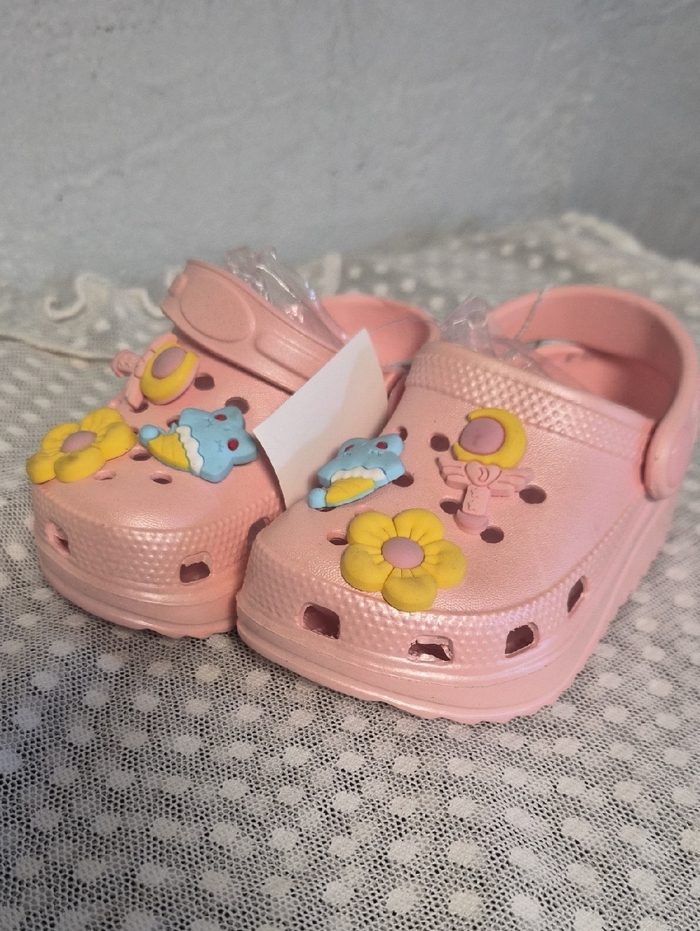 Girls' Pink Slip-On Clog Sandals with Floral & Character Charms